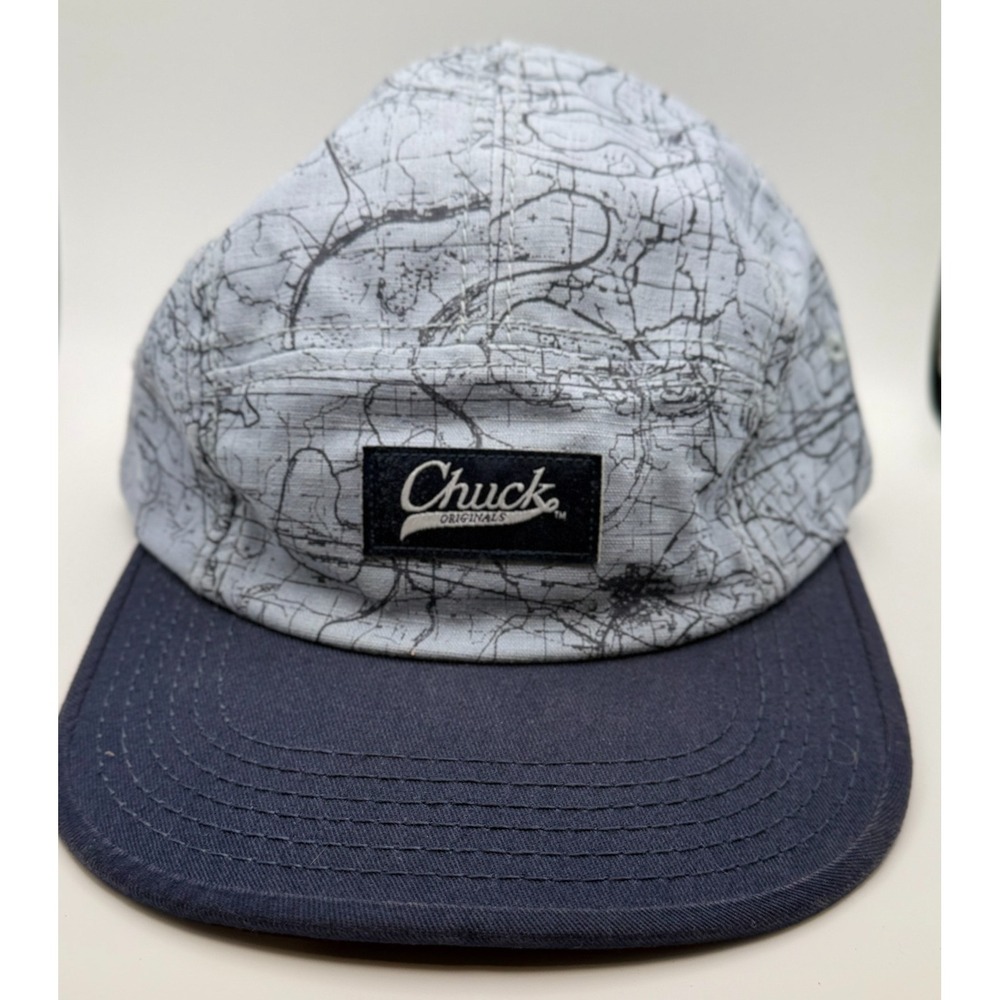 Chuck Originals 5 Panel Gray Blue Map Design Hat Mens Cap Adjustable Flat Brim
